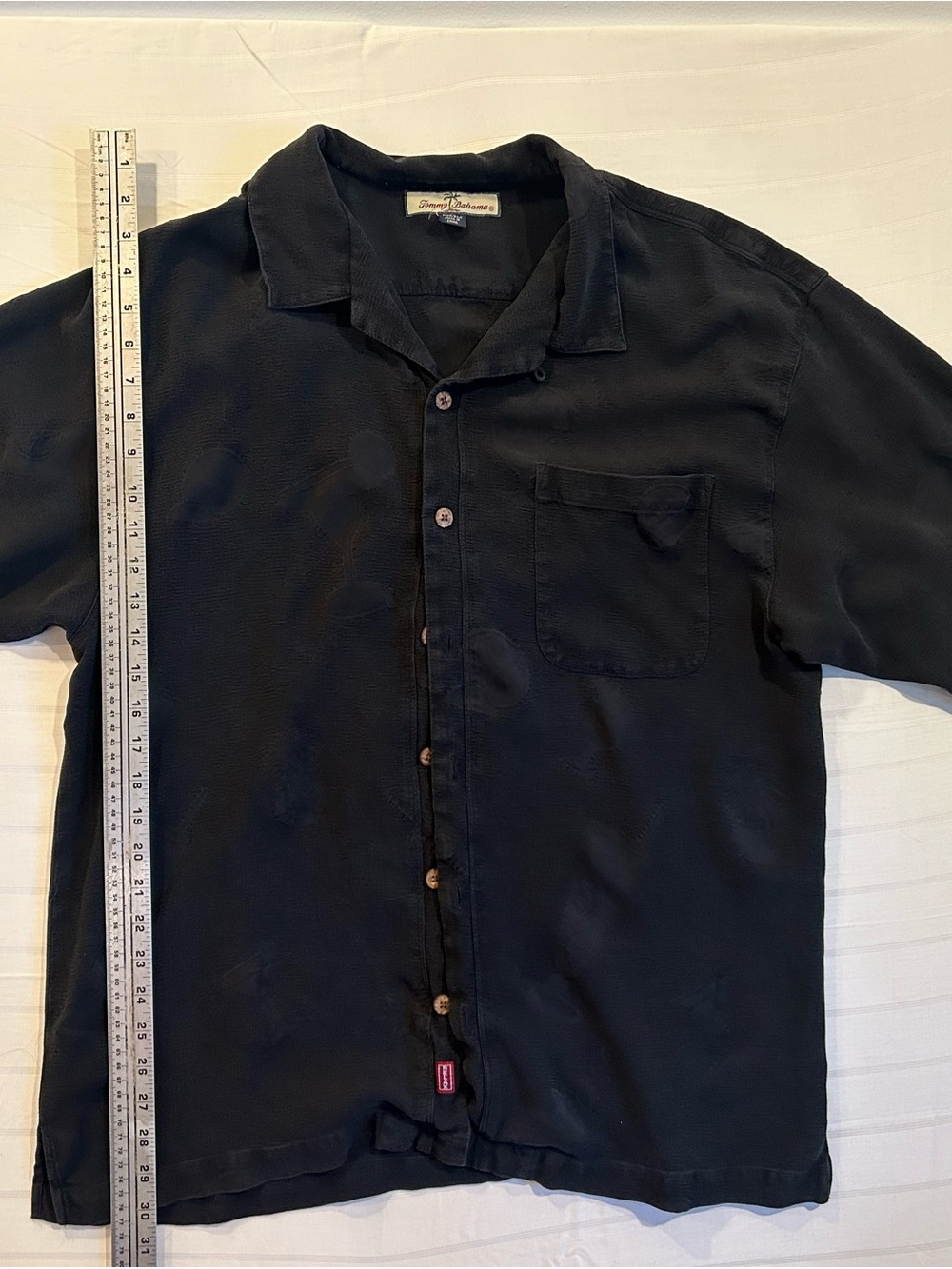 Tommy Bahama Black Short-Sleeve Embossed Tropical Print Shirt